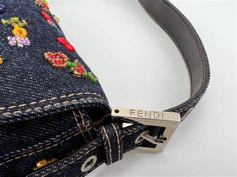 fendi ricami|FENDI Denim Ricami Beaded Baguette Blue .